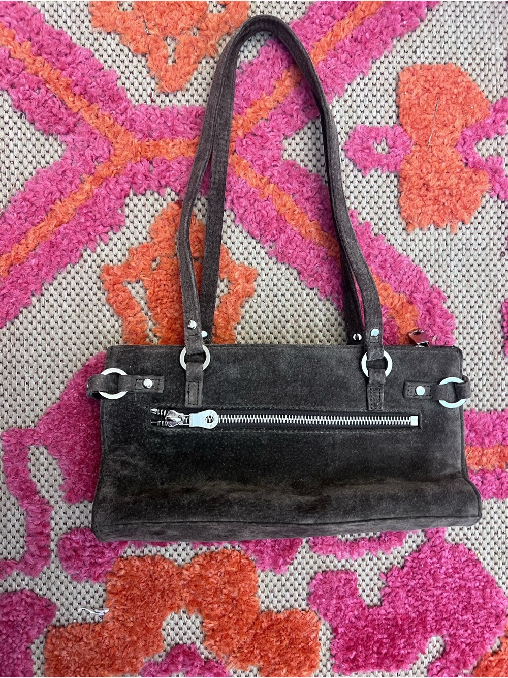 Wilsons Leather Dark Brown Suede Shoulder Bag with Front Zip 90s y2k mini purse